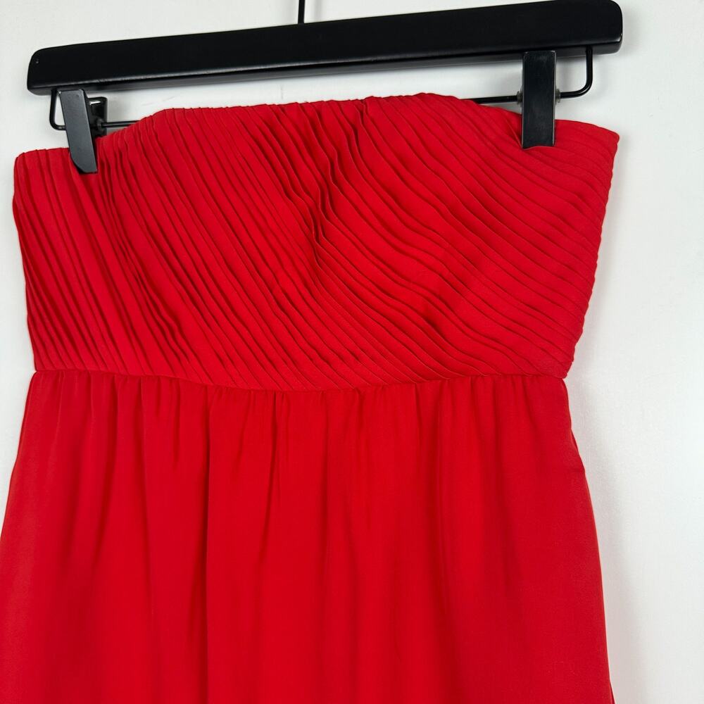 Alice + Olivia 100% Silk Chiffon Strapless Mini Dress Red - Size 2 - Picture 3 of 9